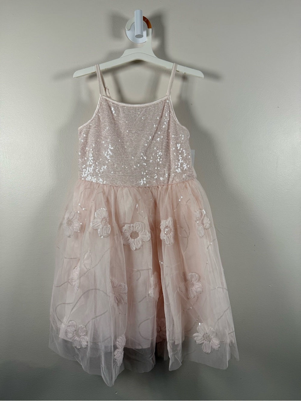 Sparkle Floral Pink Tulle Party Dress for Girls